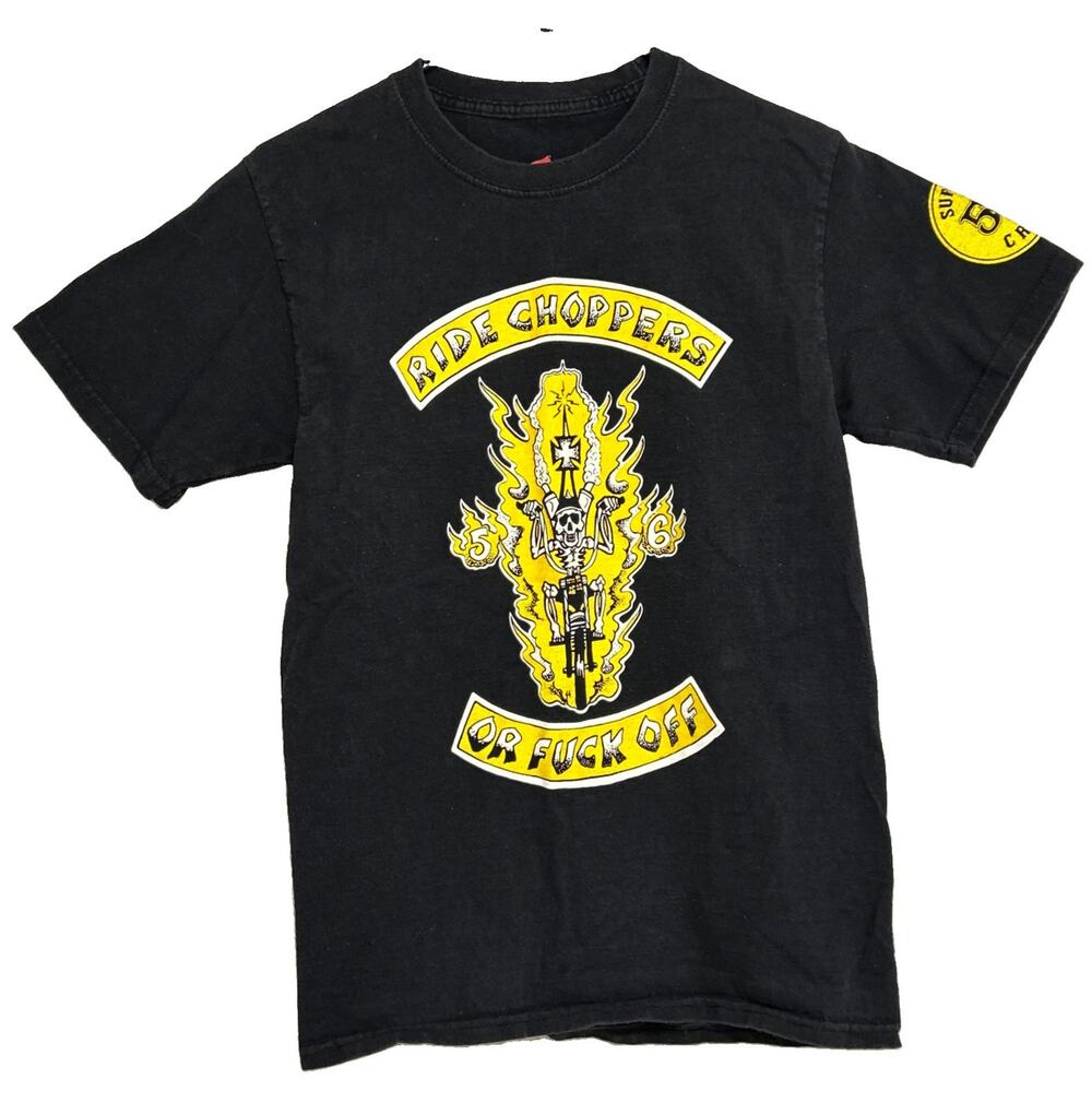 Support Crew 56 Ride Choppers Or F**k Off Graphic T-Shirt Black Women’s Sz Small